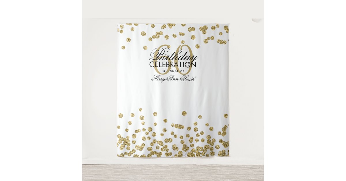 Backdrop 60th Birthday Gold White Confetti | Zazzle.com