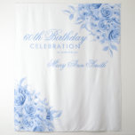 Backdrop 60th Birthday Party Floral Navy Blue at Zazzle