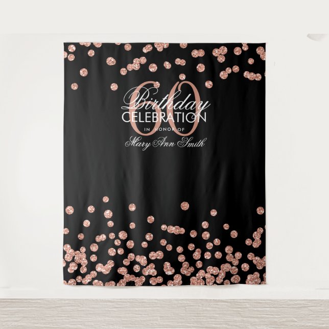 Backdrop 60th Birthday Rose Gold Black Confetti (Front)