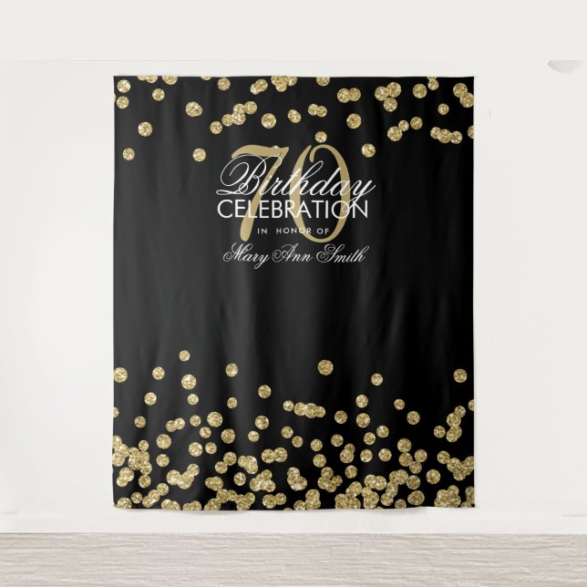 Backdrop 70th Birthday Gold Black Confetti (Front)