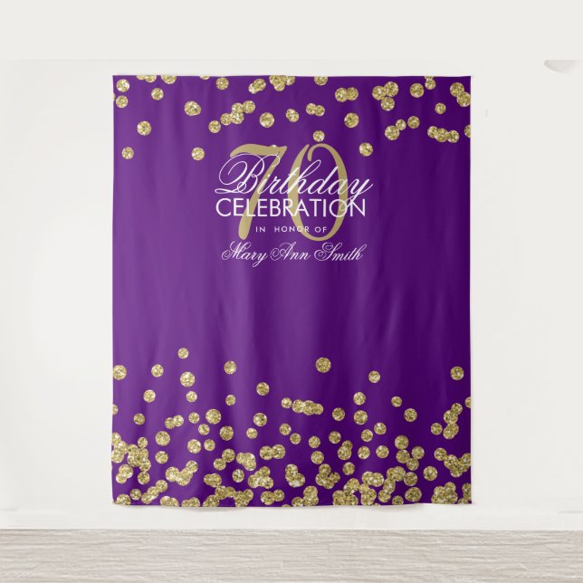 Backdrop 70th Birthday Gold Purple Confetti (Front)