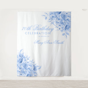 Backdrop 70th Birthday Party Floral Navy Blue
