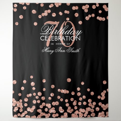 Backdrop 70th Birthday Rose Gold Black Confetti