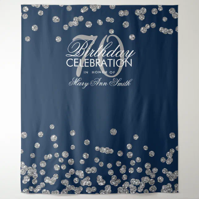 Backdrop 70th Birthday Silver Navy Blue Confetti Zazzle