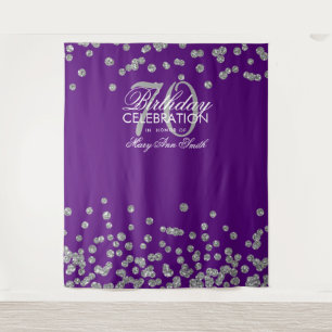 Backdrop 70th Birthday Silver Purple Confetti