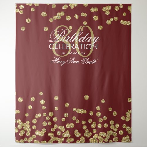 Backdrop 80th Birthday Gold Burgundy Confetti