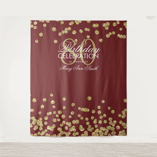 Backdrop 80th Birthday Gold Burgundy Confetti (Front)