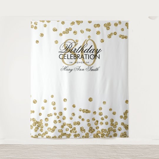  Backdrop 80th Birthday Gold White Confetti Zazzle com