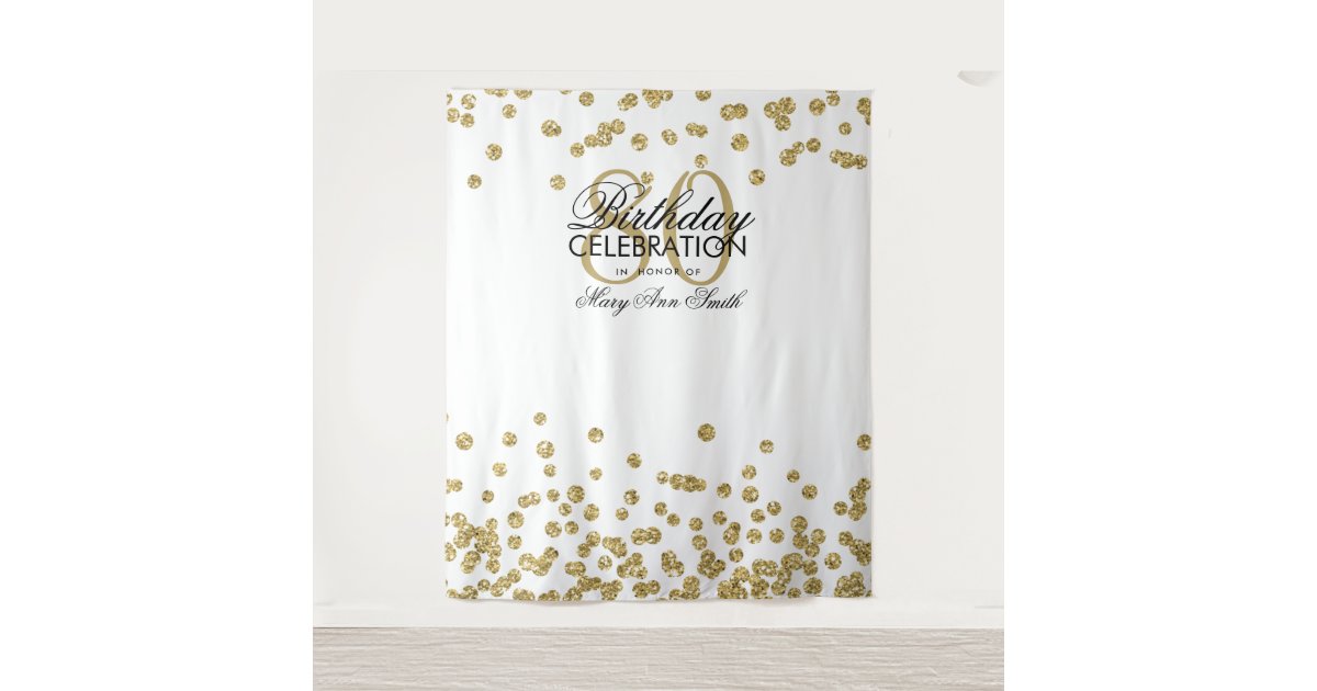 Backdrop 80th Birthday Gold White Confetti | Zazzle.com