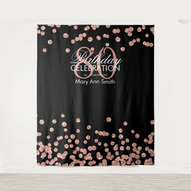 Backdrop 80th Birthday Rose Gold Black Confetti (Front)