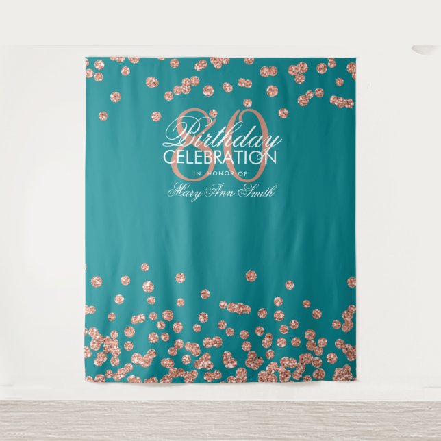 Backdrop 80th Birthday Rose Gold Teal Confetti (Front)