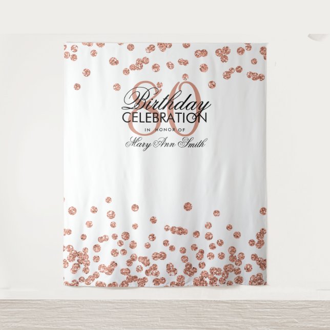 Backdrop 80th Birthday Rose Gold White Confetti (Front)