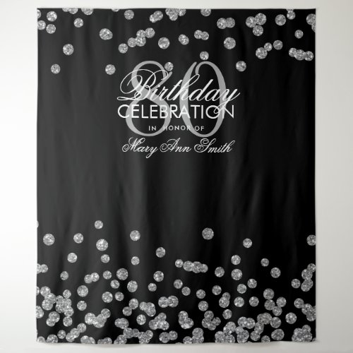 Backdrop 80th Birthday Silver Black Confetti