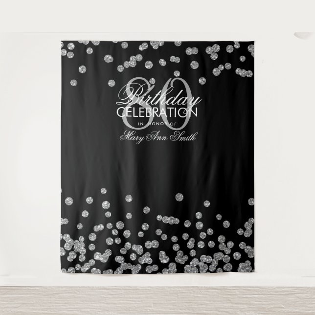 Backdrop 80th Birthday Silver Black Confetti (Front)