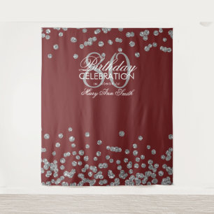 Backdrop 80th Birthday Silver Burgundy Confetti