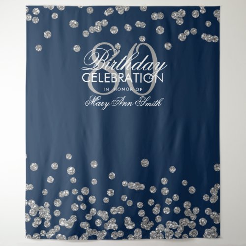 Backdrop 80th Birthday Silver Navy Blue Confetti