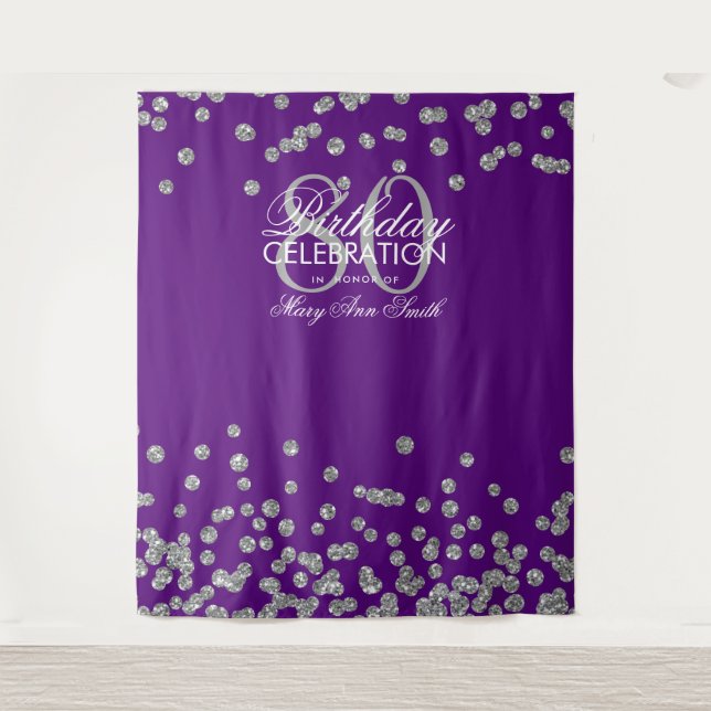 Backdrop 80th Birthday Silver Purple Confetti (Front)