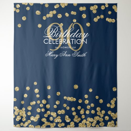 Backdrop 90th Birthday Gold Navy Blue Confetti
