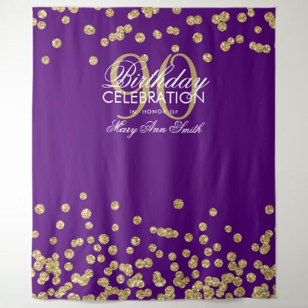 Backdrop 90th Birthday Gold Purple Confetti