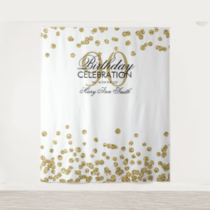 Backdrop 90th Birthday Gold White Confetti