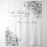 Backdrop 90th Birthday Party Floral Silver &amp; White at Zazzle