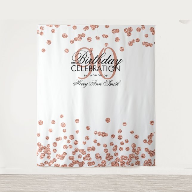 Backdrop 90th Birthday Rose Gold White Confetti (Front)