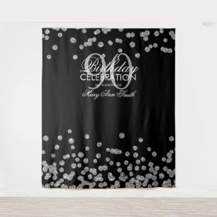 Backdrop 90th Birthday Silver Black Confetti