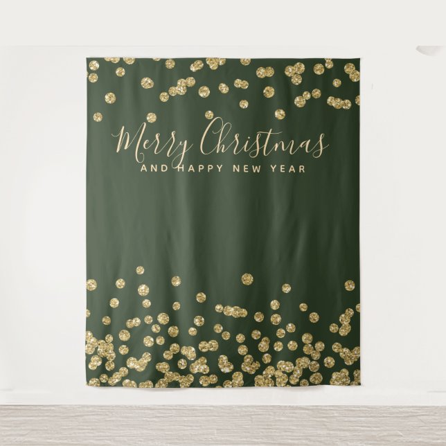 Backdrop Christmas Holiday Gold Green Confetti (Front)