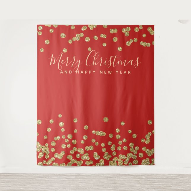 Backdrop Christmas Holiday Gold Red Confetti (Front)