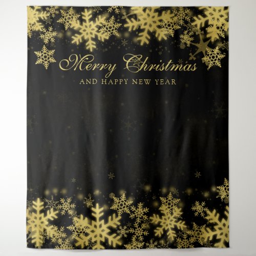 Backdrop Christmas Holiday Gold Snowflakes Black