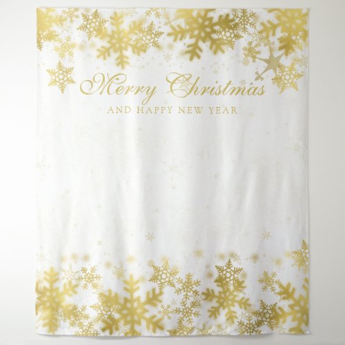 Backdrop Christmas Holiday Gold Snowflakes White