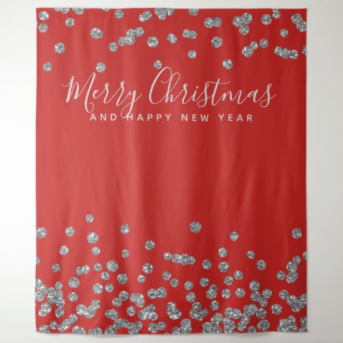 Backdrop Christmas Holiday Silver Red Confetti