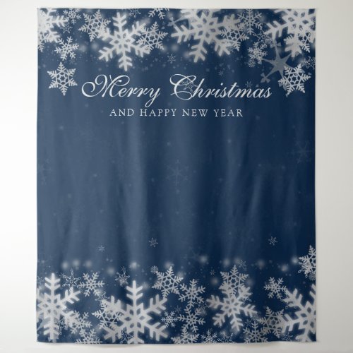 Backdrop Christmas Holiday Silver Snowflakes Navy