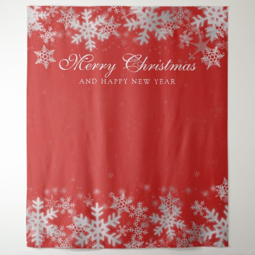 Backdrop Christmas Holiday Silver Snowflakes Red
