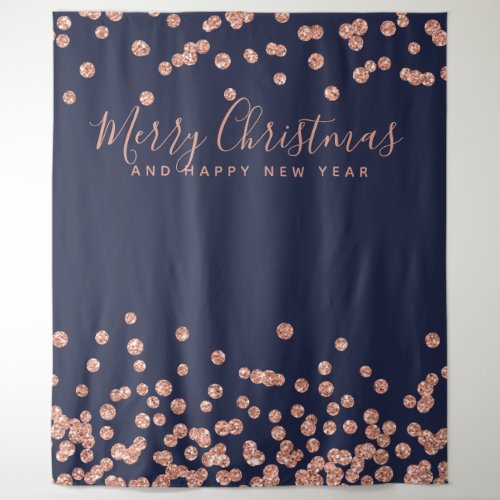 Backdrop Christmas Rose Gold Navy Blue Confetti