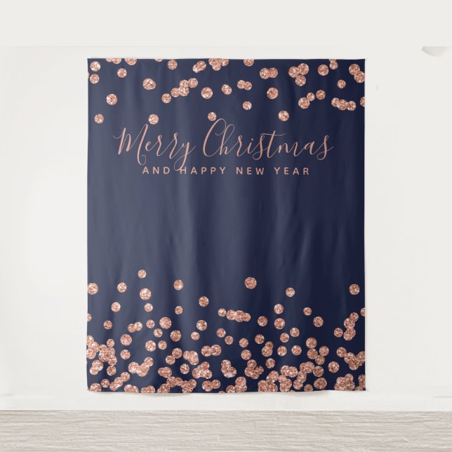 Backdrop Christmas Rose Gold Navy Blue Confetti (Front)