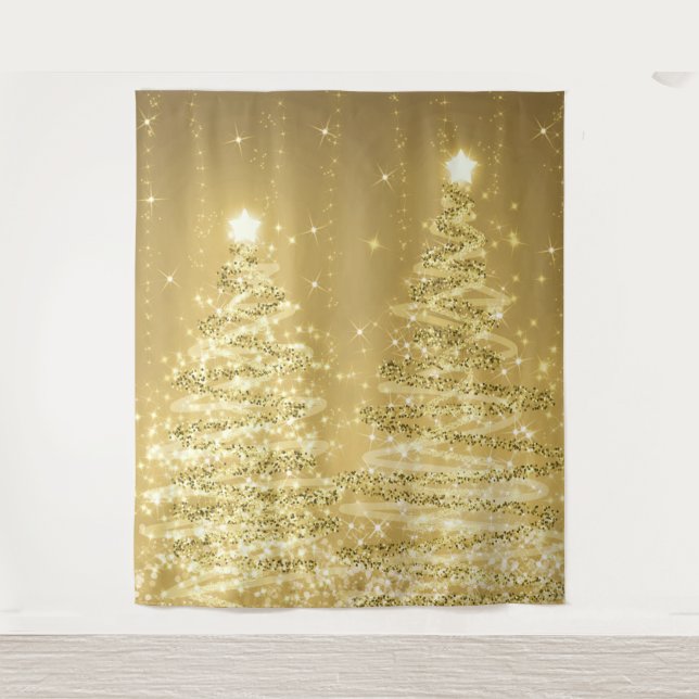 Backdrop Christmas Sparkling Trees Gold  (Front)