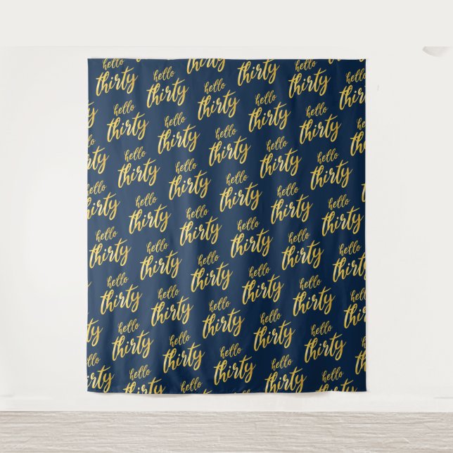 Backdrop Gold Navy "Hello Thirty" Birthday (Front)