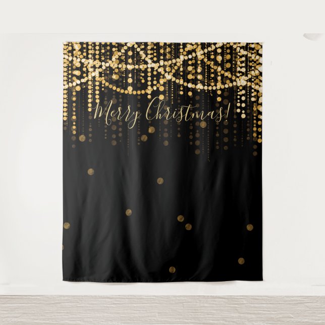 Backdrop Merry Christmas Party Gold String Lights (Front)