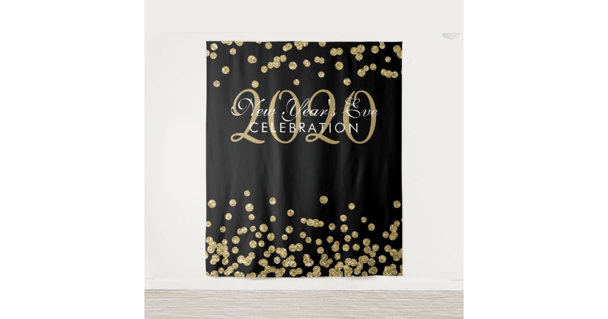 Backdrop New Year's Eve Party Gold Black Confetti | Zazzle
