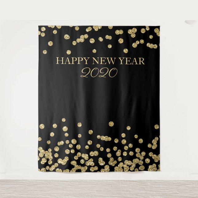 Backdrop New Year's Eve Party Gold Glitter Confett (Front)
