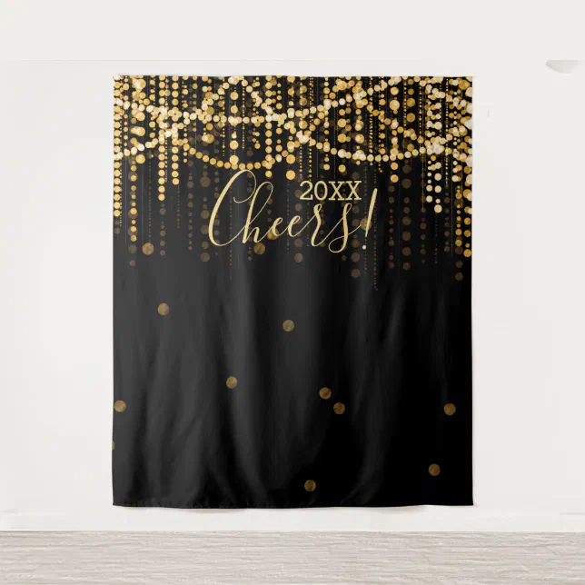 Backdrop New Year's Eve Party Gold String Lights | Zazzle