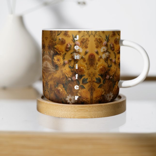 Backdrop overlay of a Mustard Boho Floral Dig Mug (Creator Uploaded)
