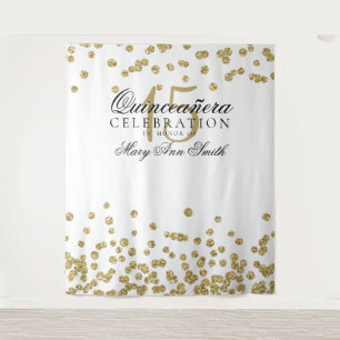 Backdrop Quinceanera Party Gold Confetti