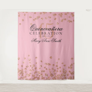 Backdrop Quinceanera Party Rose Gold Confetti