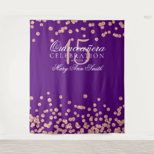 Backdrop Quinceanera Rose Gold Purple Confetti