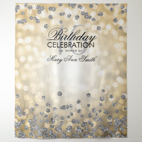 Backdrop Sweet 16 Gold Silver Lights Confetti