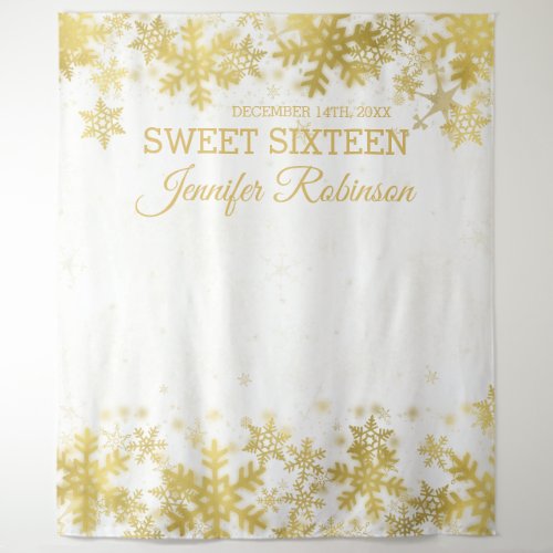 Backdrop Sweet 16 Gold Winter Snowflakes