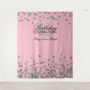 Backdrop Sweet 16 Pink Silver Glitter Confetti
