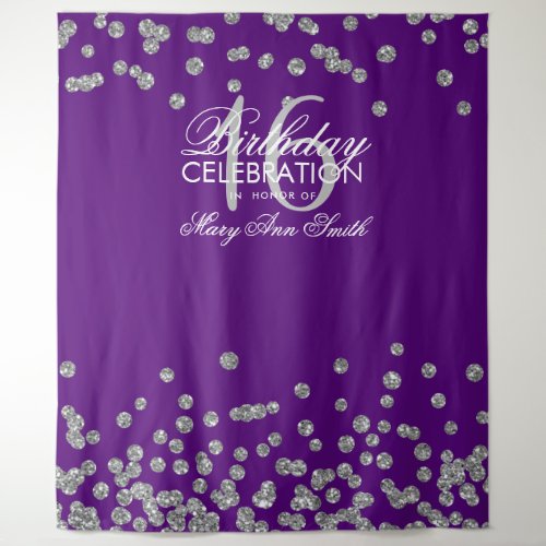 Backdrop Sweet 16 Purple Silver Glitter Confetti